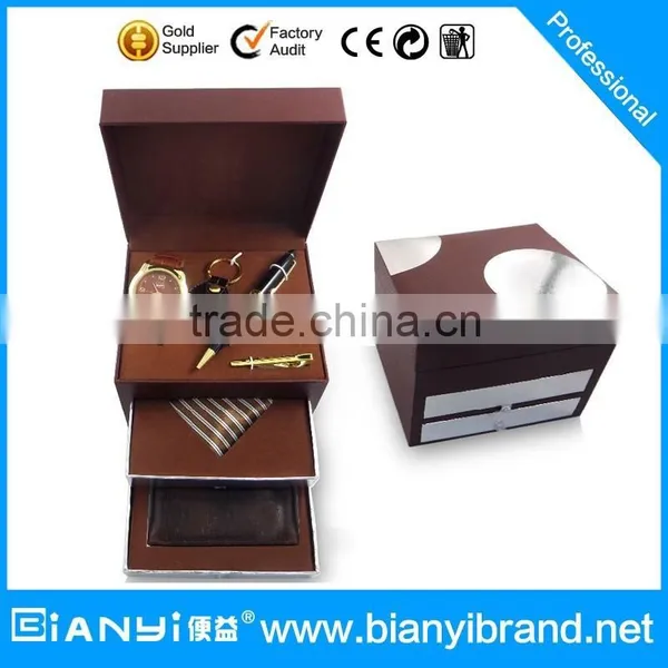 Classical 7 in 1 Gift Set Including Tie,watch,wallet,key Chain,pen,tie Clip in Wooden Gift Box