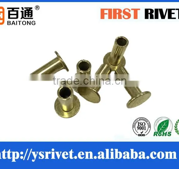 6x16 Brass Plated Flat Head Semi Tubular Steel Rivet photo-4