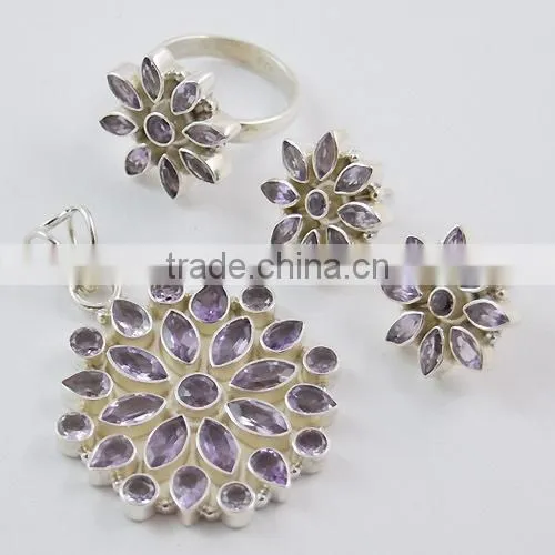 Natural Purple Amethyst Jewelry Sets 925 Sterling Silver Jewelry Wholesale Indian Gemstone Jewelry