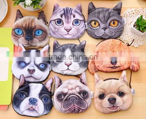 Fancy Lovely Cartoon Pets Face Pouch Wallet Promotional Cute Purse Small Cotton Plush Animal Shape Handbag Euro Coin Purse