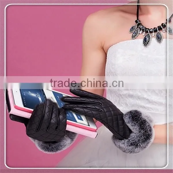 Sexy Lady Black/Red Color Smartphone PU Leather Material Handmade Touch Screeen Gloves