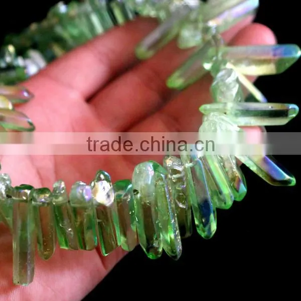 Green Aura of Titanium Coating on Quartz Crystal Necklace for Healing photo-3