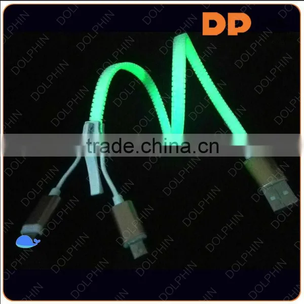 New 2016 Gold Plated USB 2.0 2 in 1 Zipper Glowing in the Dark USB Cable photo-3