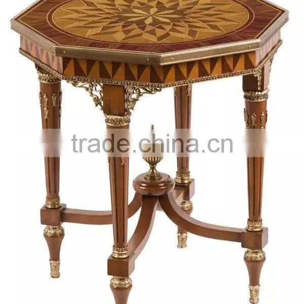 Vintage Style Natural Wood Carved Coffee Table With Seashell Mosaic Crafts Handmade Marquetry Living Room Round Side Table photo-3