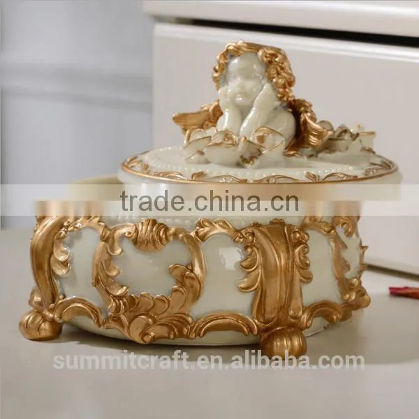 Resin Round Jewelry Box White Vintage Angel Trinket Box photo-3