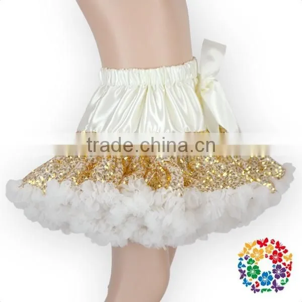 Ivory Gold Sequins Pettiskirts Fluffy Paillette Petti Skirts With Bow Baby Girl Fashion Tinsel Pettiskirts photo-2