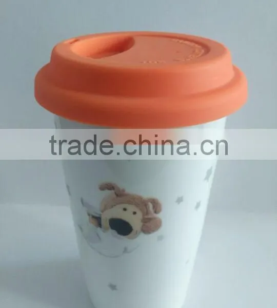 Factory Direct Ceramic Porcelain Double Wall Mug With Silicone Lid for Wholesale