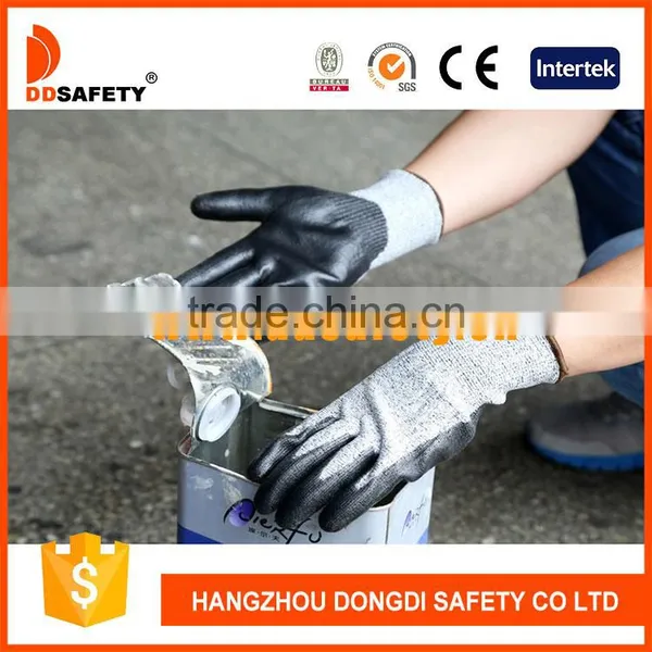 DDSAFETY 2017 High Performance Polyethylene Fiber Glass Knitted Liner Black PU Coated Cut Resistant Safety Gloves photo-6