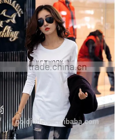 Customized Manufactorying 100% Cotton Long Pattern Long-sleeve T Shirt for Ladies photo-2
