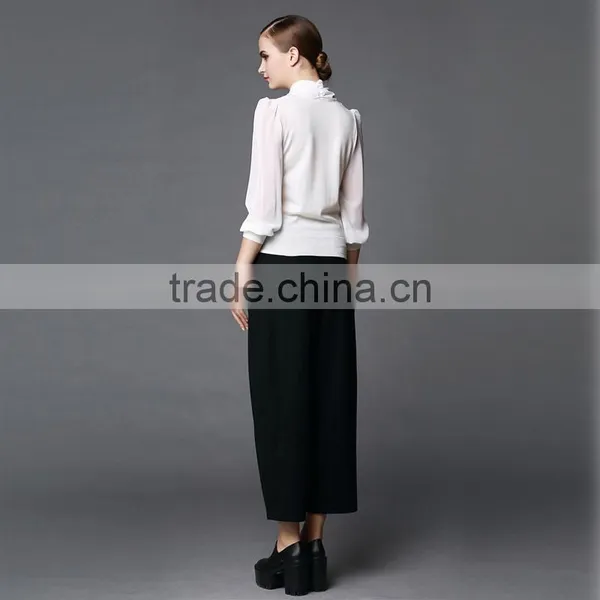 White Colour High Quality Long Sleeve Latest Fashion Blouse Design for Lady photo-2
