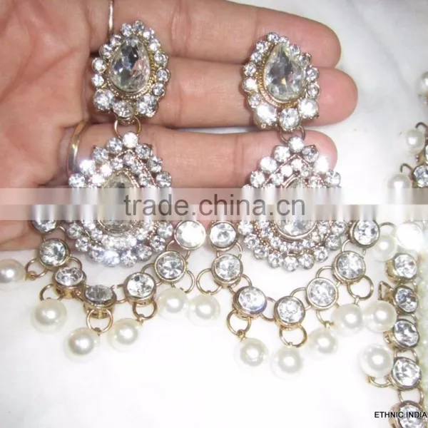 PEARL Gold Plated BRIDAL Necklace EARRING Set photo-3