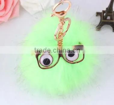 Evil Eye Faux Fur Pom Pom Keychain Bag Charms Fake Fur Glasses Bag Charms Car Hangers Imitation Fur Ball Keychain Gifts photo-3