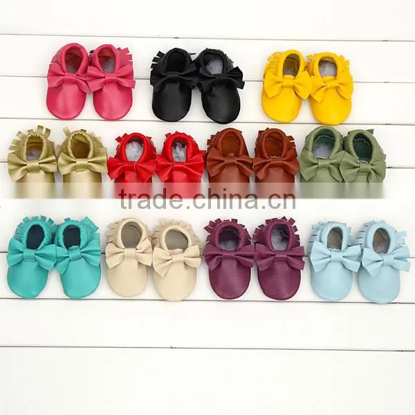 Soft Rubber Sole Cute Baby Orthopedic Shoes Baby Leather Moccasins With Bow photo-2