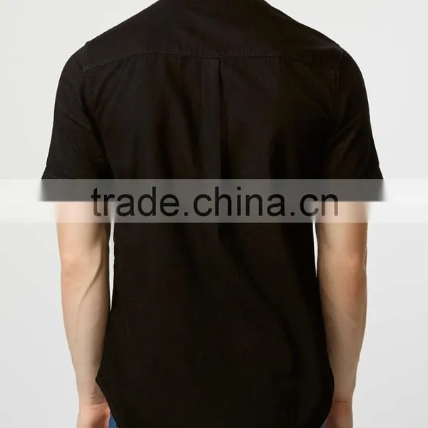 Black Denim Short Sleeve Casual Shirt photo-3
