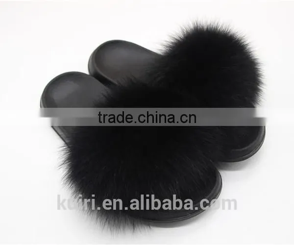 Women Fur Slippers Luxury Real Fox Fur Beach Sandal Shoes Fluffy Comfy Furry Flip Flops Fslipper-1 photo-5