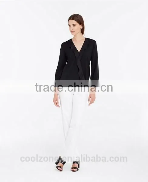 2015 New Collection Blouse 100% Polyester Dissymmetry Front Lady Blouse photo-3