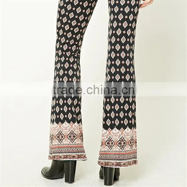 Factory Price Gypsy Print Spandex Ornate Flare Dressy Stretch Pants photo-5