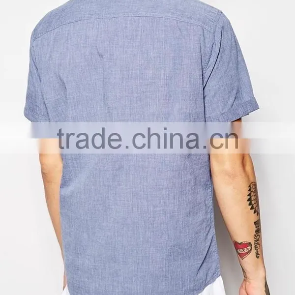 2015 Breathable Cotton Cool Cotton Shirt With Contrast Pocket Short Sleeves Embroidered Men Short Sleeve Shirts photo-3