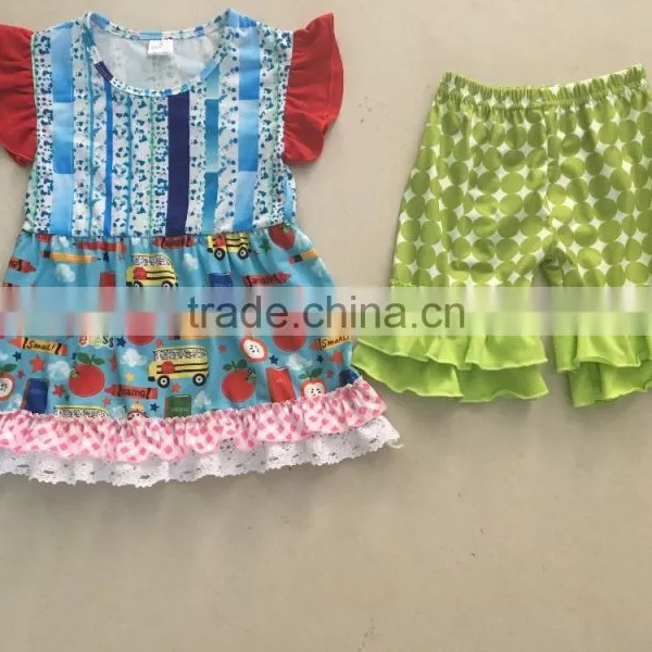 2017 Wholesale Children's Boutique Clothing Baby Clothes Girls Fall Plain Ruffle Outfits photo-5