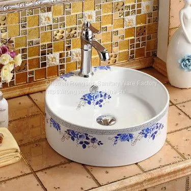 Sanitary Ware Ceramic Bathroom One Piece Round Shape Tabletop Colored Durable Wash Hand Basin Sink photo-3