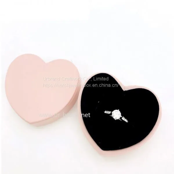 Wholesale Pink Lychee Pattern PU Leather Heart-shaped Mini Wedding Ring Packaging Gift Box photo-2
