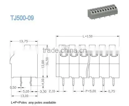 Termin Block 2P - 24P Electrical Spring Clamp Screwless Terminal Block Pitch 5.00mm 300V 10A photo-2