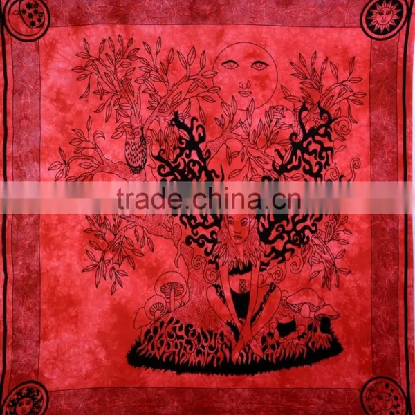 Indian Tapestry Cotton Radish Color Girl Print Vintage Wall Hanging Kid Room Art Tapestries Throw Bedsheet photo-2