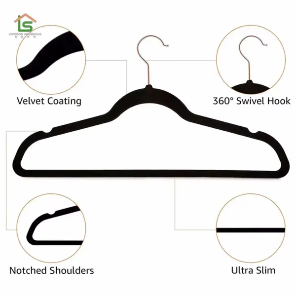Hot Custom Anti Slip Notched Flocked Hangers Felt Velvet Hanger For Clothing photo-5
