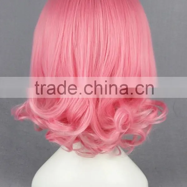 High Quality 35cm Short Curly Touhou Project-Saigyouji Yuyuko Pink Synthetic Anime Wig Cosplay Costume Hair Wig Party Wig photo-5