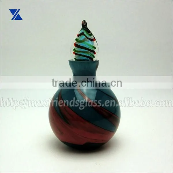 Blue With Red Swirl Glass Perfume Bottle, Diffuser for Home Deco, 160ml, Hand Made