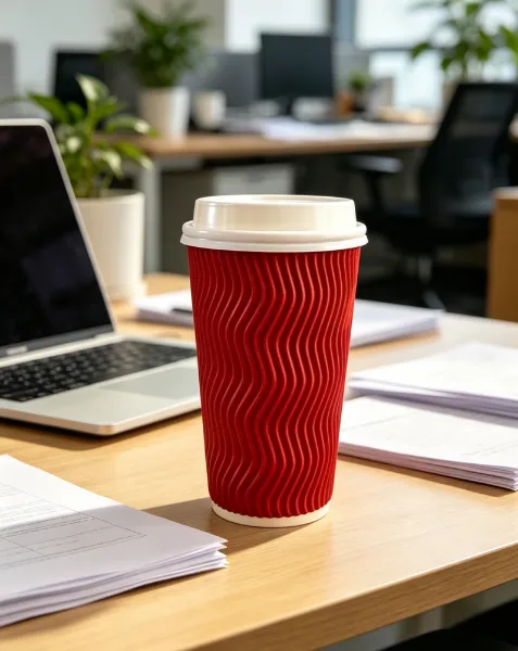 Biodegradable Custom Logo Double Ripple Wall Hot Coffee Paper Cup With Lid photo-2
