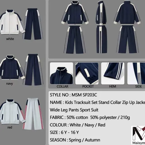 Kids Tracksuit Set Stand Collar Zip Up Jacket + Wide Leg Pants Sport Suit