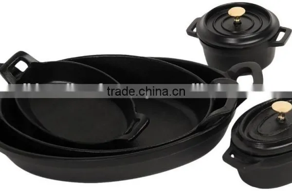 Black Round Serving Dish and Platters With Lid / Cocotte Cast Iron Dish , Manufacture of Serving Dish photo-2