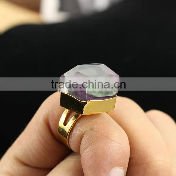 RG1089 Faceted Gemstone Ring,Crystal Quartz Gold Stacking Ring photo-2