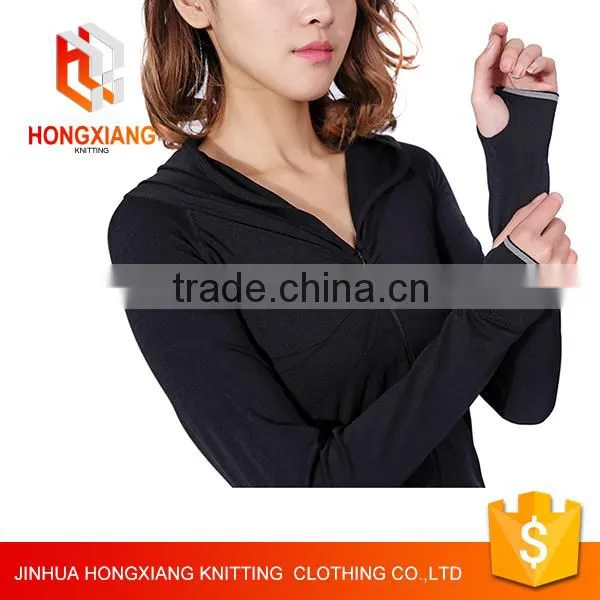 Hongxiang Multicolor Custom Women Black Seamless Sports Coat Slim Yoga Sweatshirts With Hooded photo-2