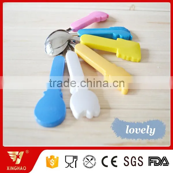 Hot Sale Stainless Steel Kids Spoon With Lovely Plastic Cartoon Pattern Handle photo-3