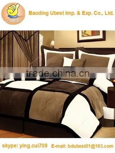 Black Brown White Micro Suede Patchwork Comforter Set Queen