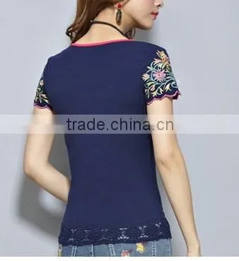Summer Wear New National Style Embroidery Women's Short Sleeve of Women Tshirts photo-4