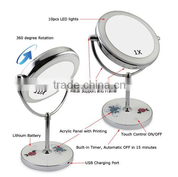 Metal Compact Mirror / Led Compact Shaving Mirror / Table Lighted Makeup Mirror photo-2