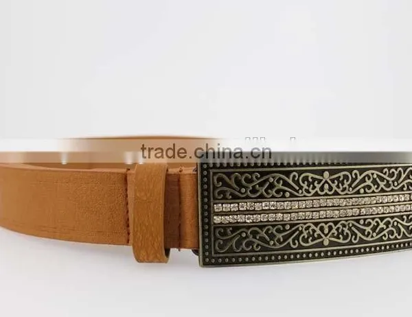 2015 Vintage Style Women's Fashoion Brand PU Belt With Shiny Rhinestone BIG Buckle photo-4