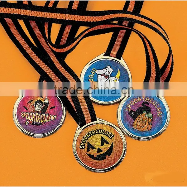 Unique Party Supplies Plastic Laser Halloween Spooktaccular Medals With Assorted Spooky Custom Designs on a Nylon Ribbon photo-2