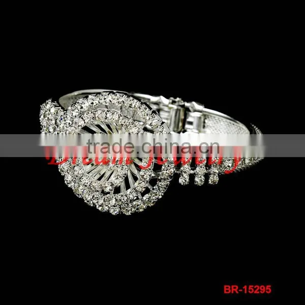 Full Rhinestone Flower Bangle Silver Jewelry Bangles Wedding Jewellery Accessories