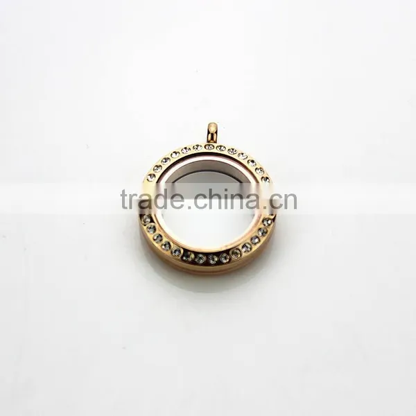 Rose Gold 316L Stainless Steel Screw Rhinestone Glass 25mm Floating Charms Locket photo-2