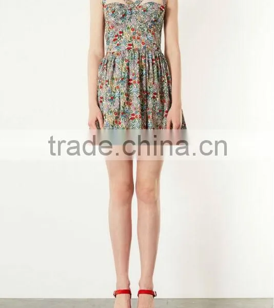 Newest Fashion Floral Print With Bust Cup & Cutout Lady's Summer Prom Dress