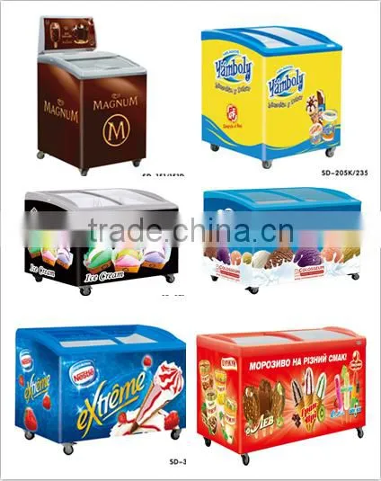 Curved Glass Door Freezer Chest Showcase Freezer for Ice Cream Use photo-2