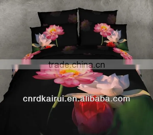Pretty 3D Flowers With Dark Background Colors Printed Bedding Set