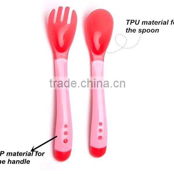 High Quality Temperature Color Changing Silicone Feeding Spoon and Fork for Kids photo-5