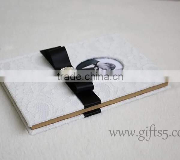 Elegant White Lace Wedding Guest Book Wiht Photo Frame Put Your Own Photo on the Book photo-4