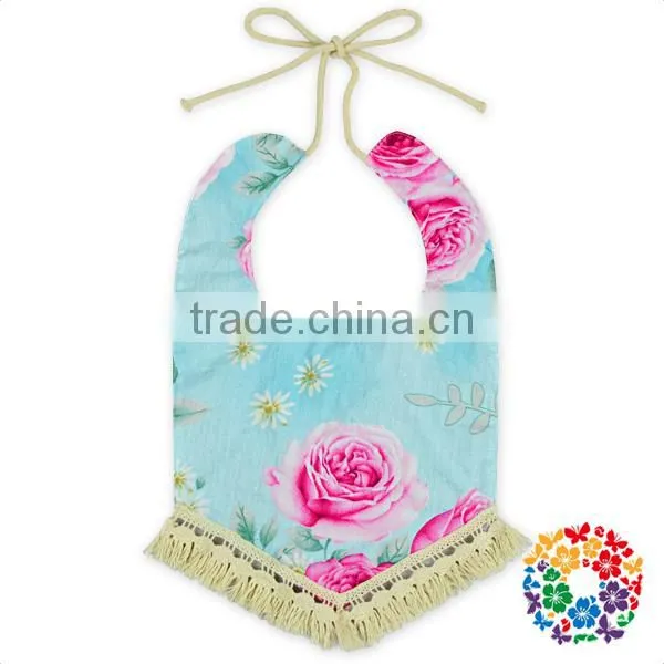 Wholesale Flower Print Organic Baby Bibs One Size Fits Tassel Baby Bandana Drool Bibs photo-2