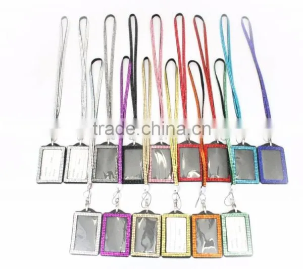ID Holder With Pink Gem, High Quality Promotion Gift PU Leather Badge Holder With Crystal Gem Decoration photo-6